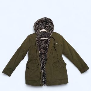 MOTHER Khaki Utility Jacket with Faux Fur Full Sleeve (removable) insert.